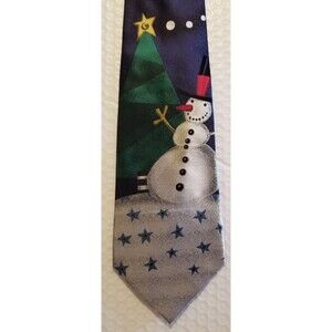 Men's Neck Tie Holiday Snowman 100% Silk Wide Winter Christmas Handmade